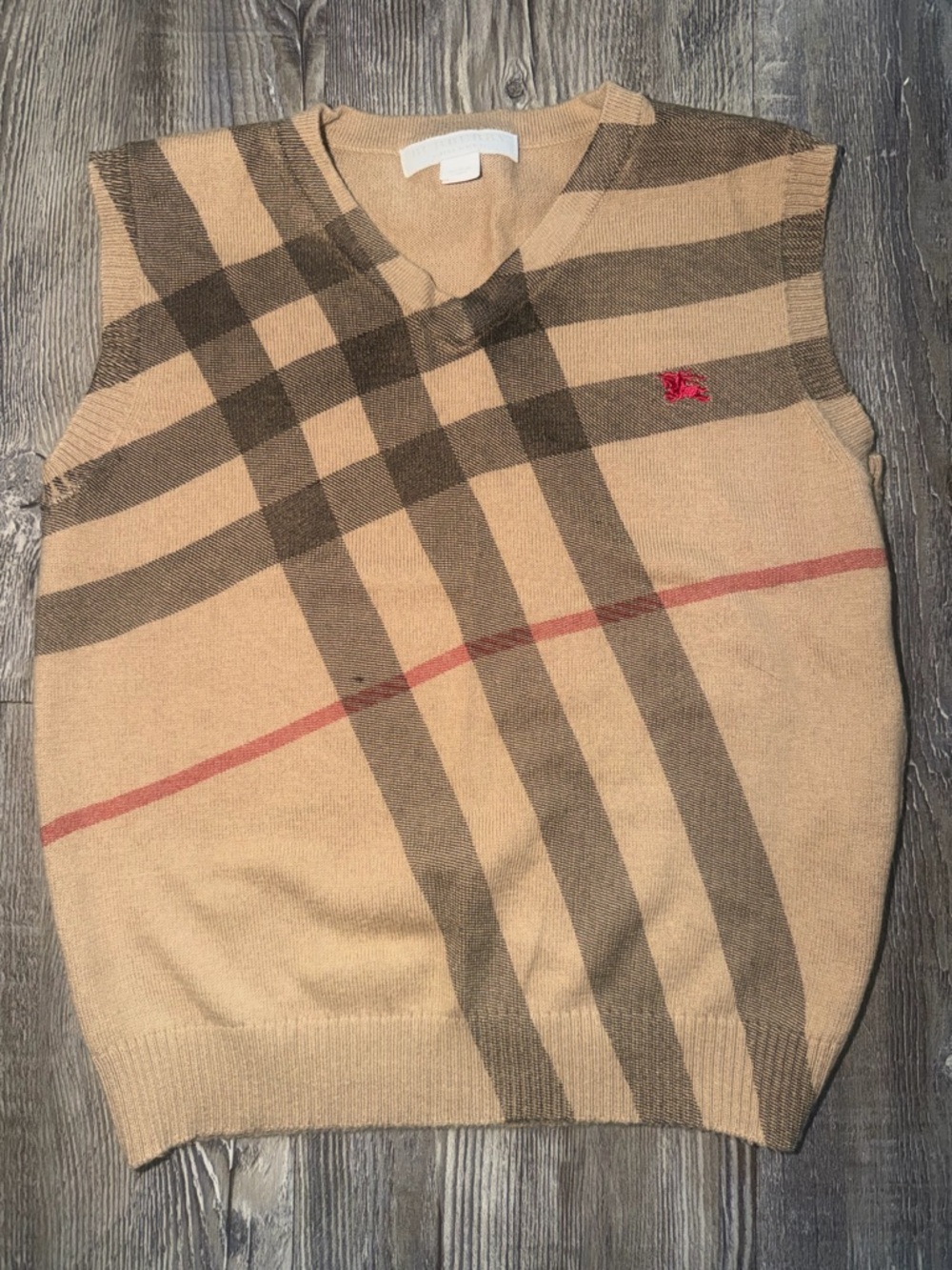 Burberry Beige Brown Cotton and Cashmere Plaid Knit Vest 5Y
